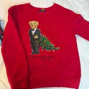 Polo by Ralph Lauren Red Crewneck Sweater with Bear and Tree Design